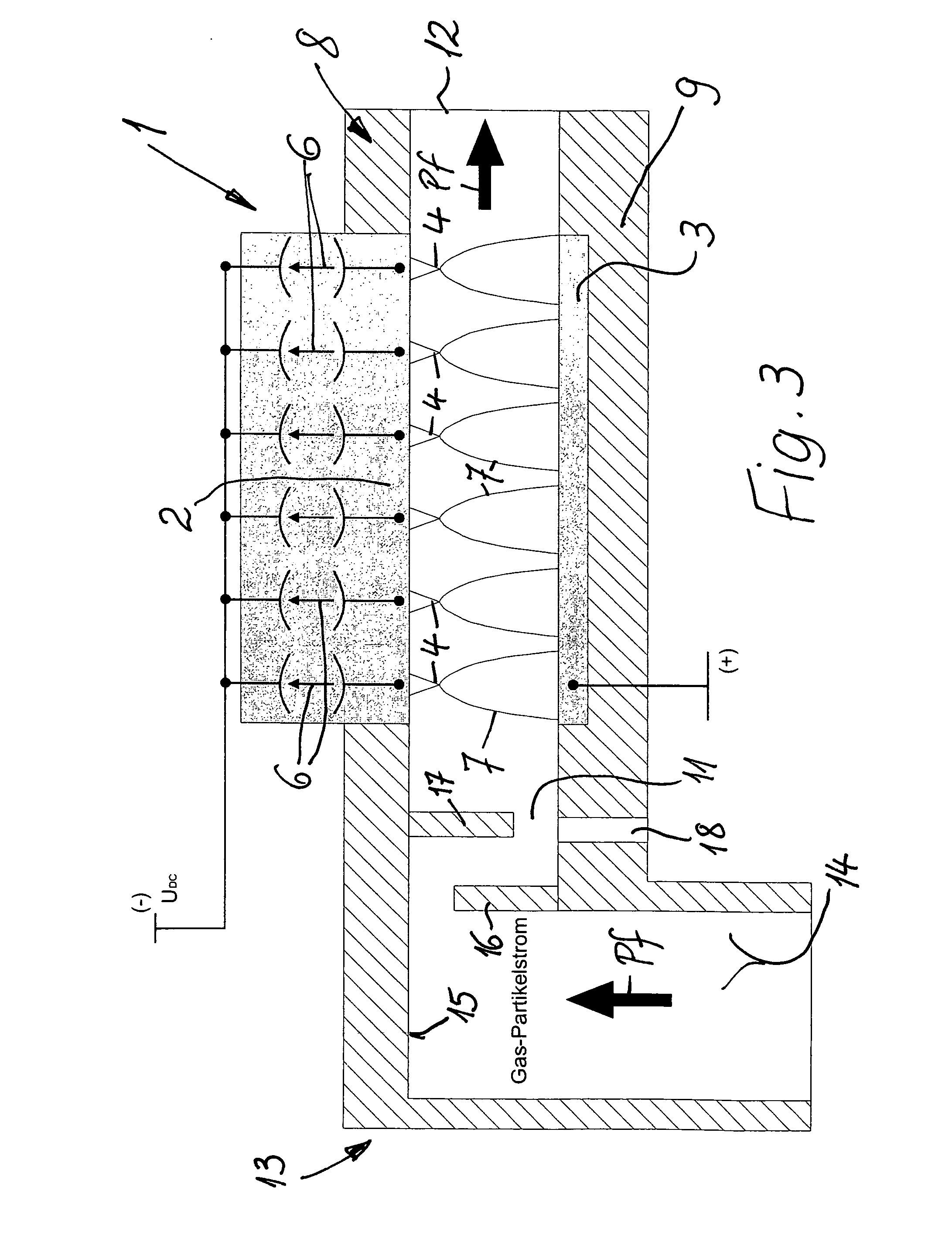 Method and device for precipitating impurities from a stream of gas