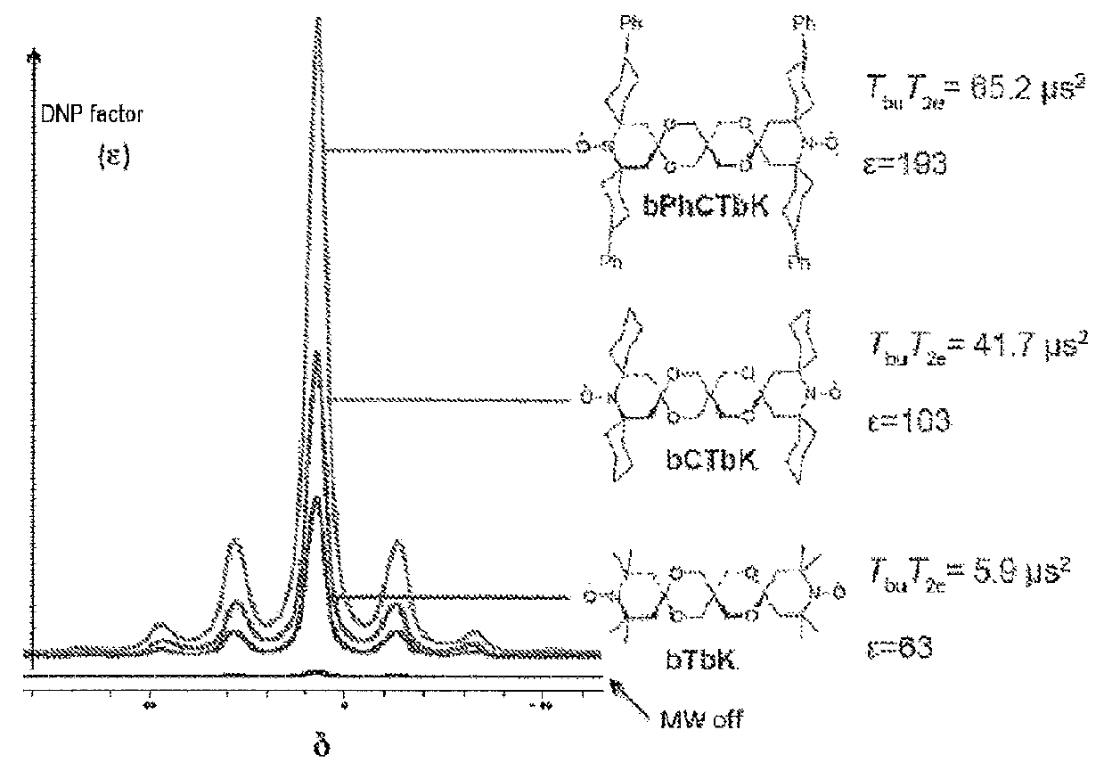 Rigid dinitroxide biradical compounds used as improved polarizing agents for dynamic nuclear polarization techniques