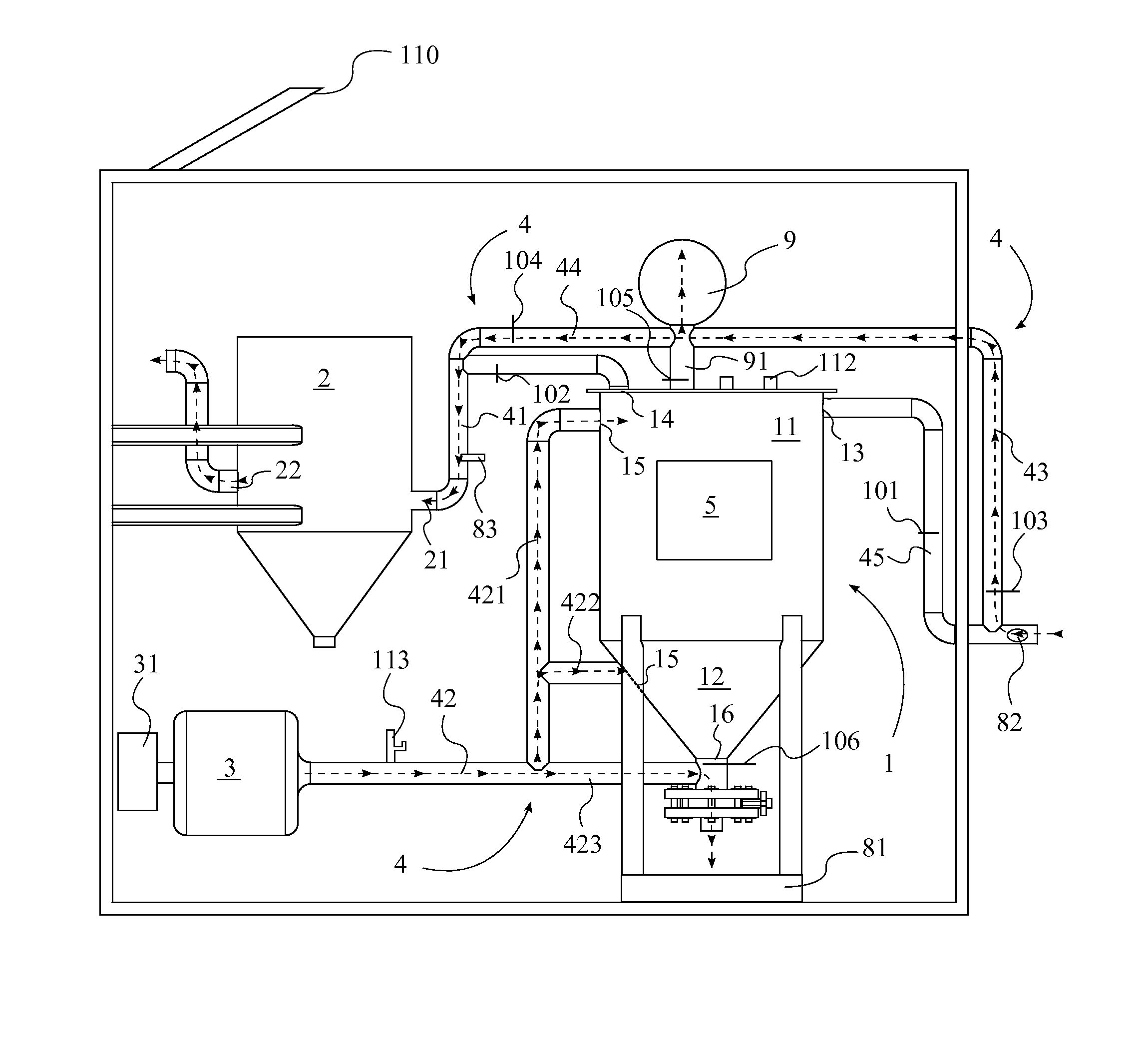 Filtering system for dust material transfer
