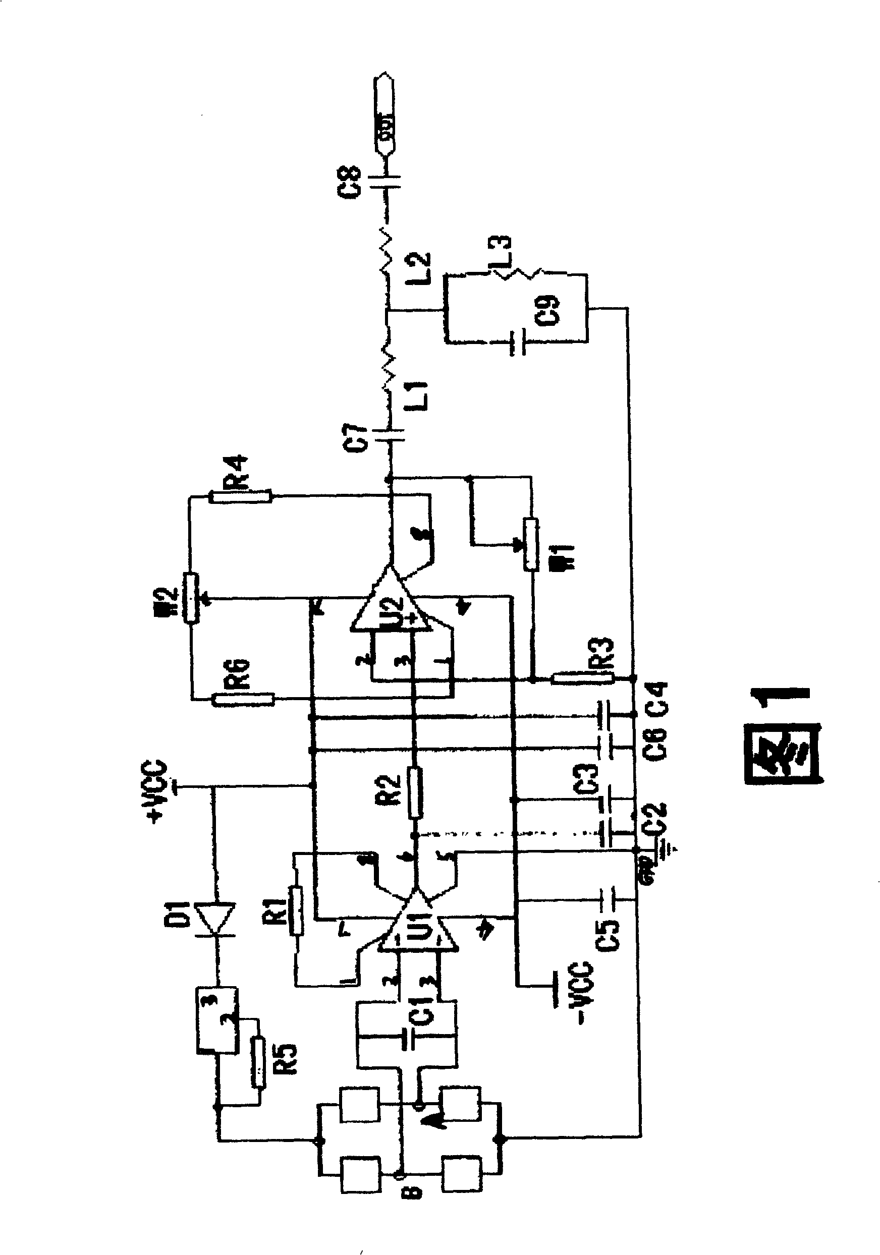High-frequency wideband amplification circuit used for piezoresistive dynamic pressure sensor