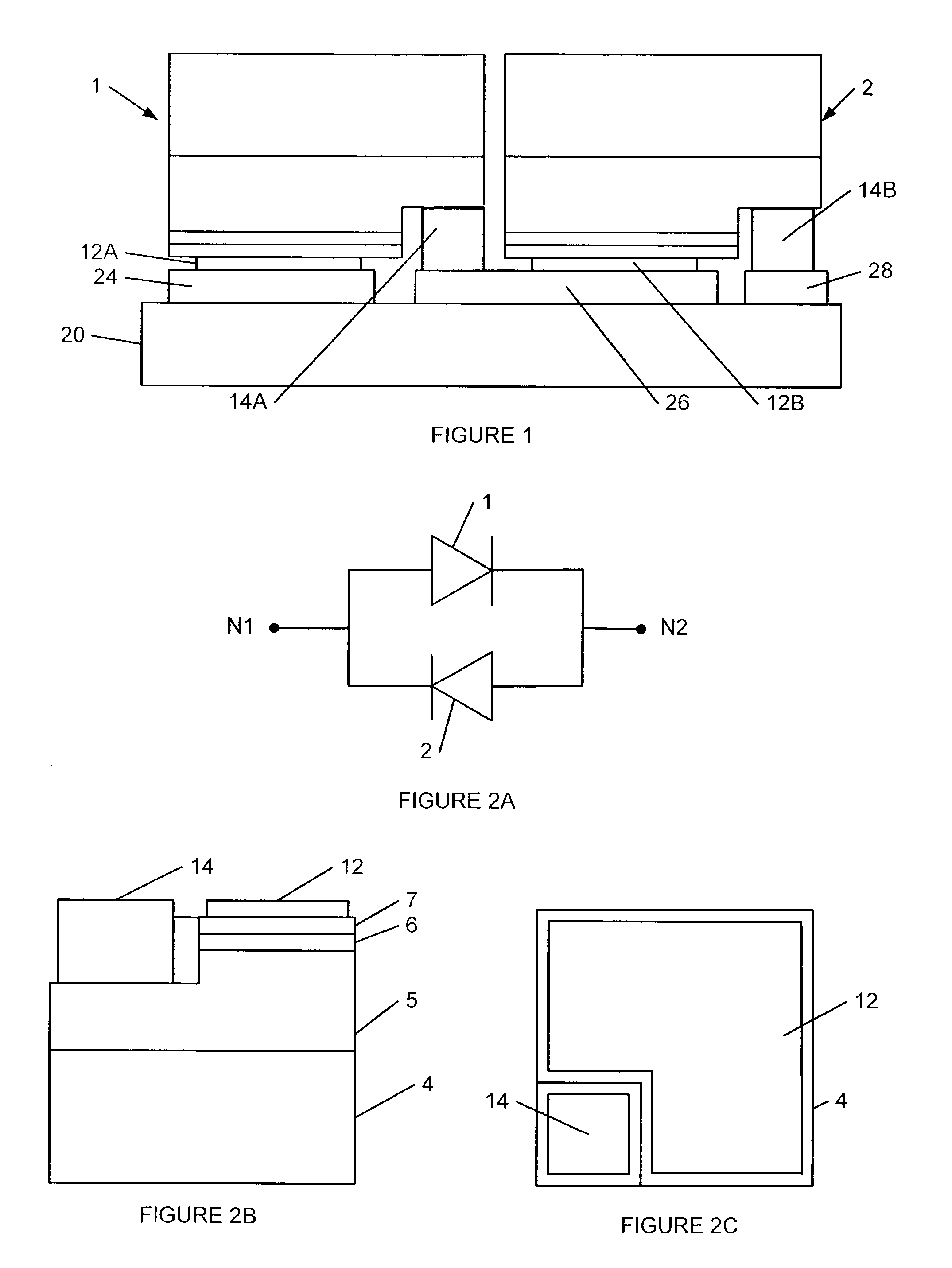 Electronic devices having a header and antiparallel connected light emitting diodes for producing light from AC current