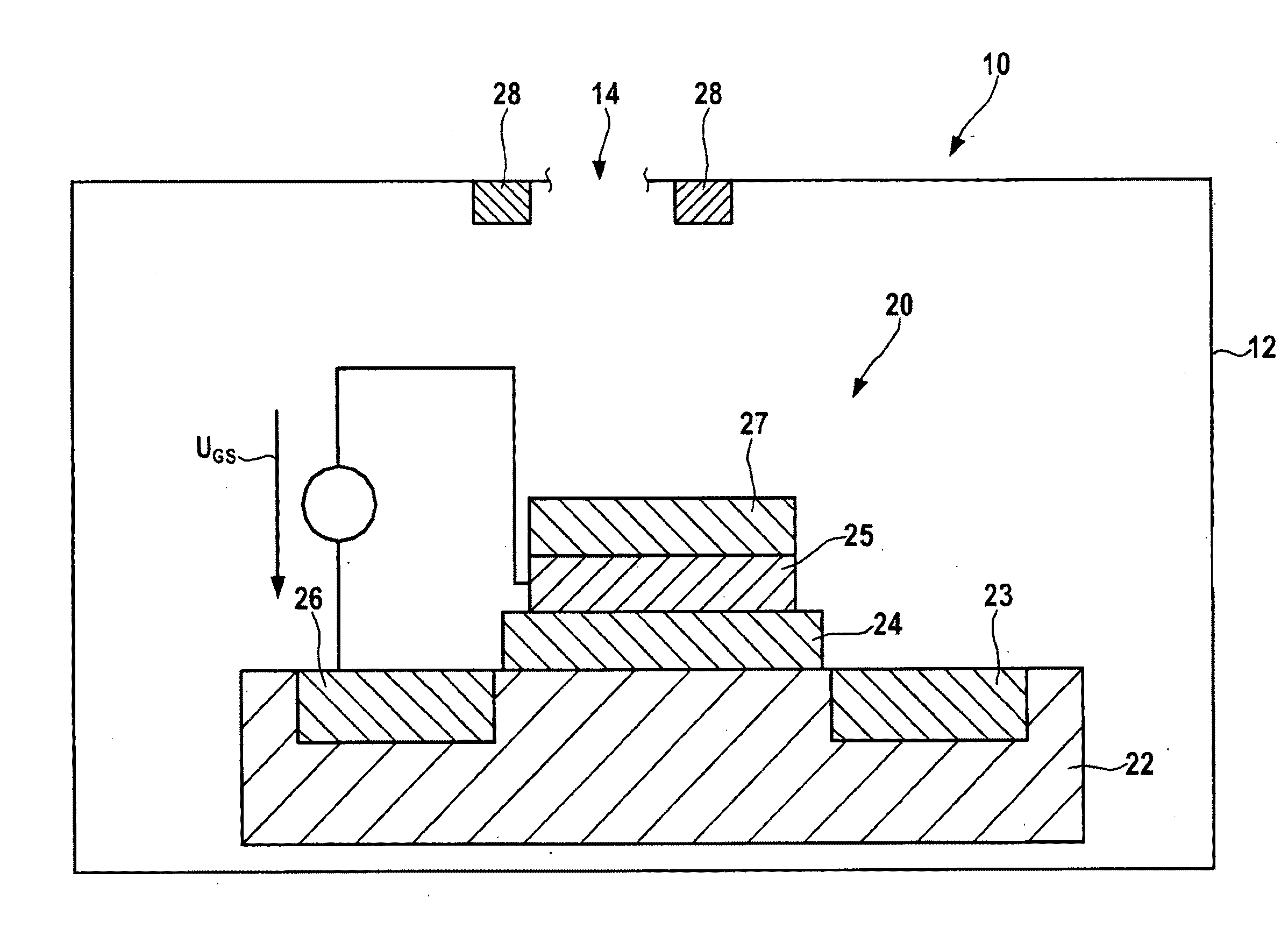 Field effect transistor gas sensor having a housing and porous catalytic material containaed therein