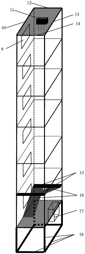 A fire experiment simulation device for stairwells or shafts of high-rise buildings under the action of external wind