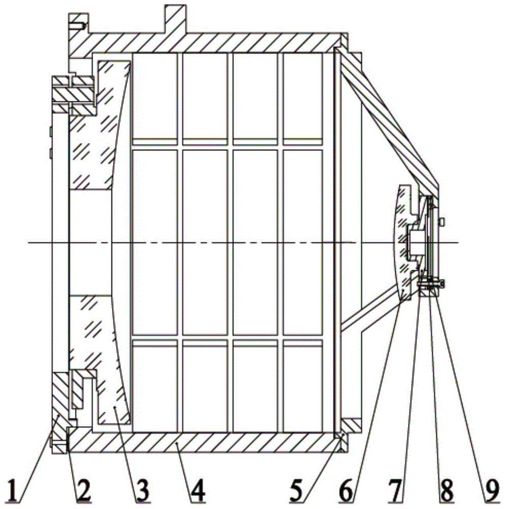 Aerial camera Cassegrain primary and secondary mirror supporting structure