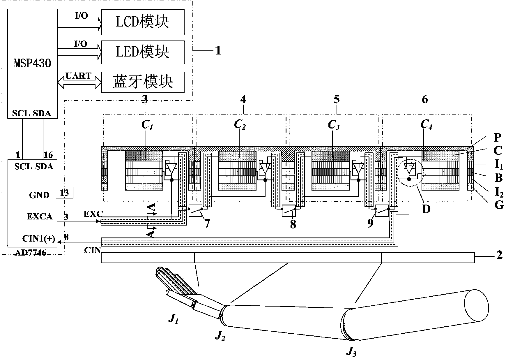 Flexible fabric based serial multi-joint-angle detection system