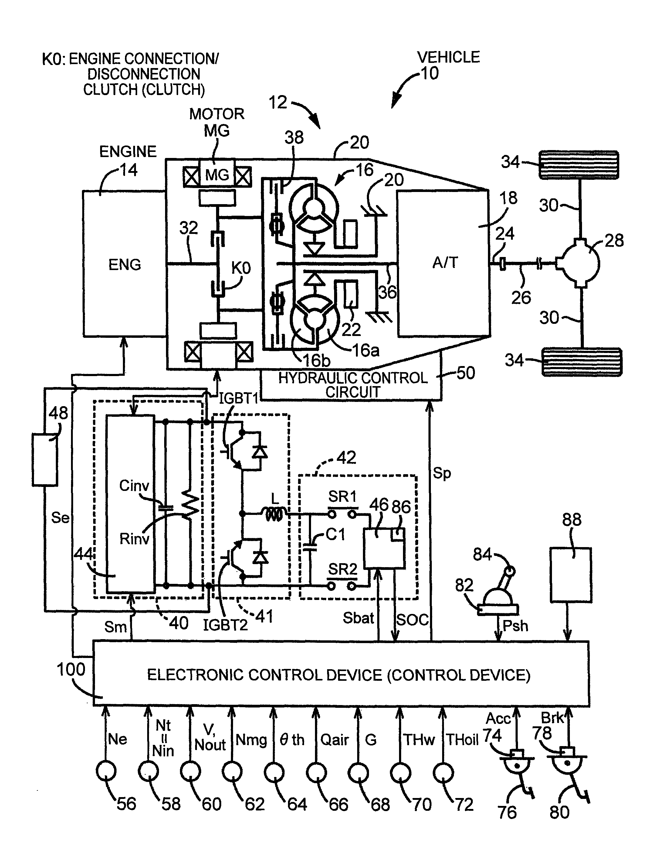 Control device for hybrid vehicle for controlling the hybrid vehicle when a collision is detected