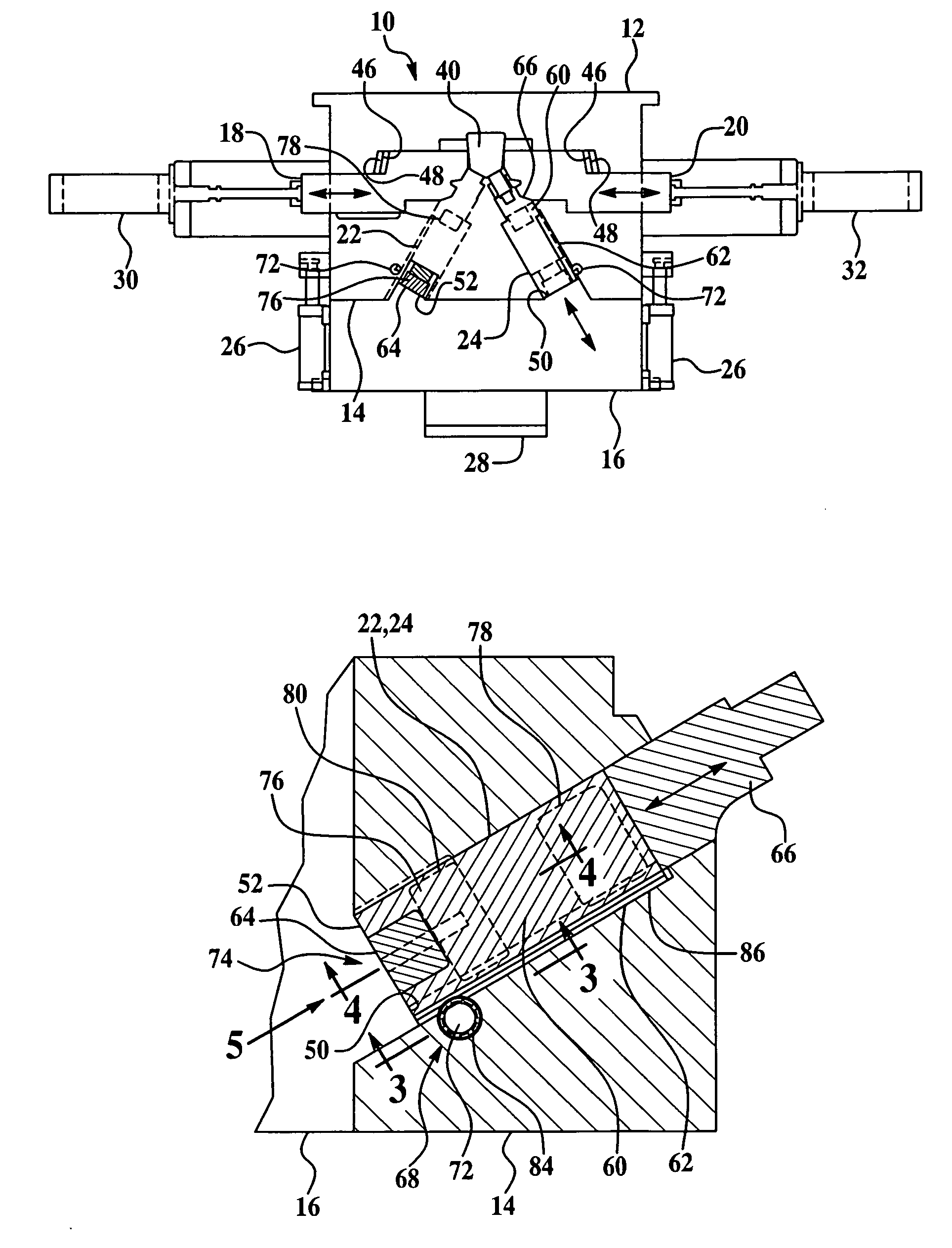 Engine block die-casting apparatus having mechanically actuated bank core slides