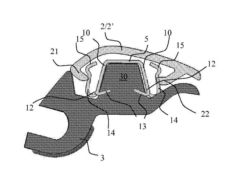 Method of mounting a component on a profiled strip, an intermediate fixing device for fixing a component on a profiled strip, a glazing, and the use of said device