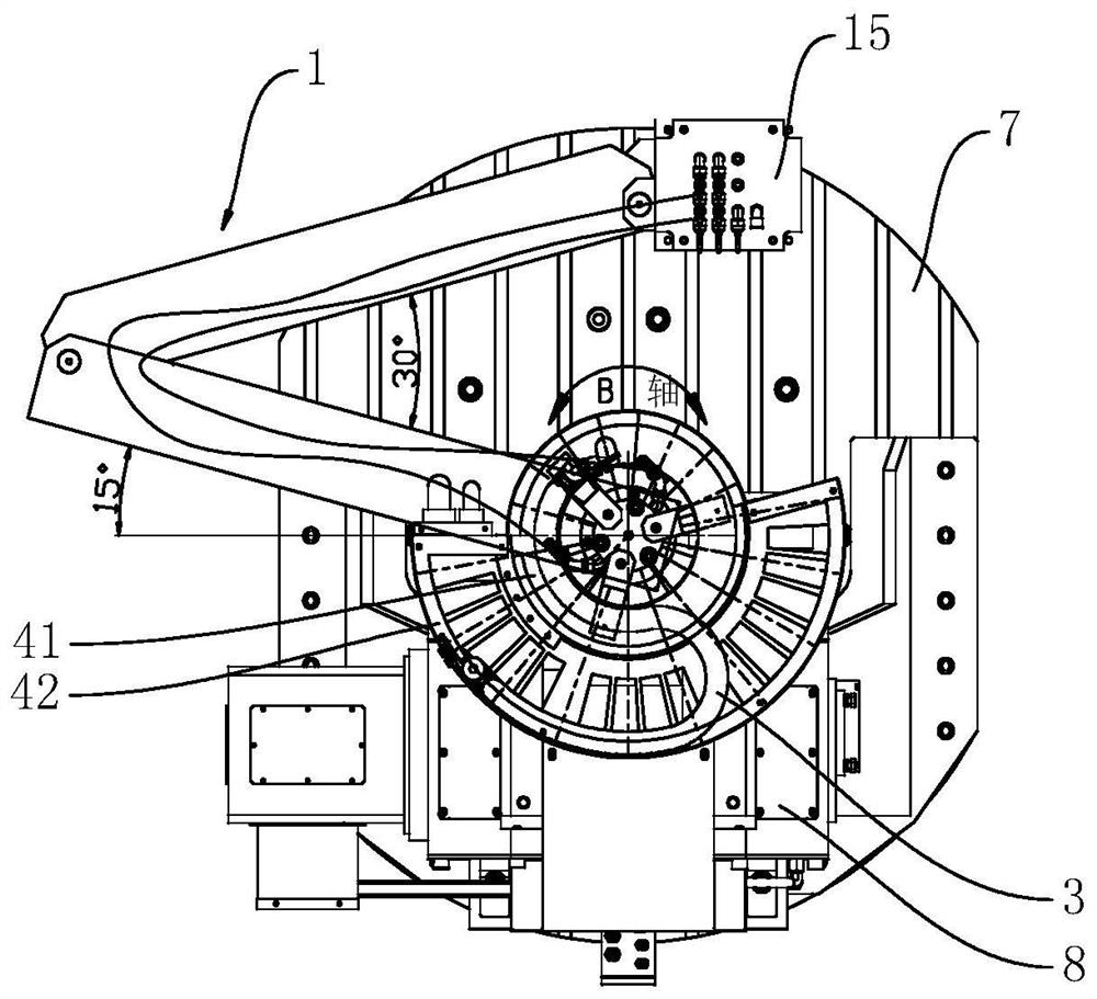 Aerial pipeline arranging structure for horizontal numerical control rotary table