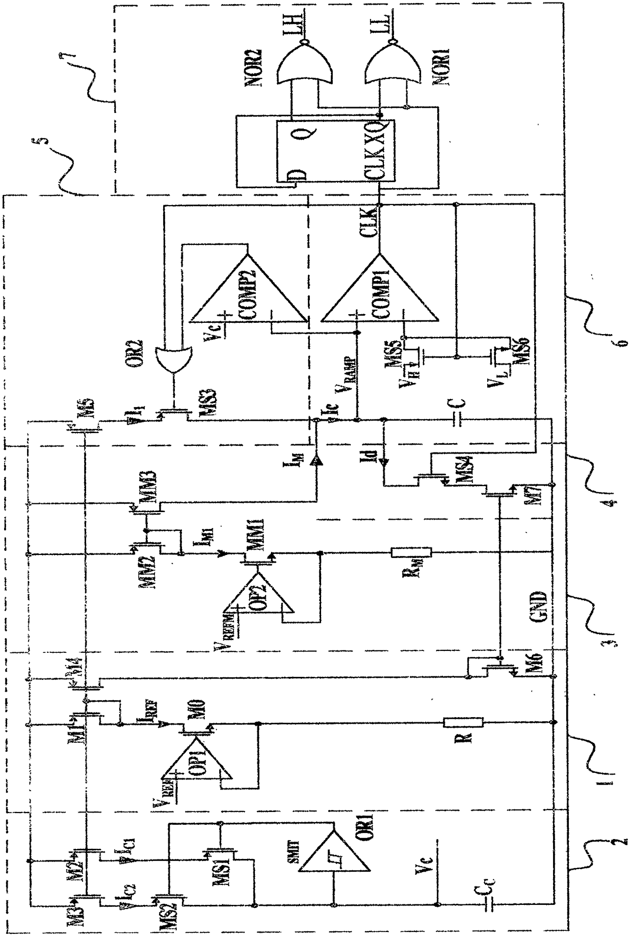 Multi-frequency oscillator with dead time in electronic ballast