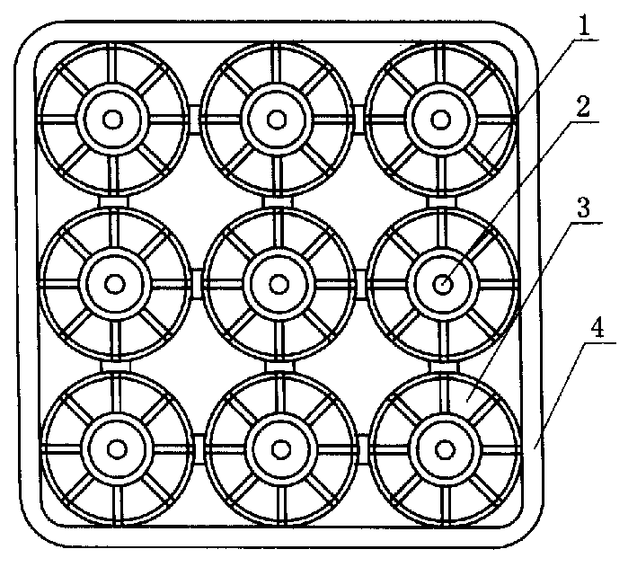 Locating packing device of salvers for glass bottle with liquid in it