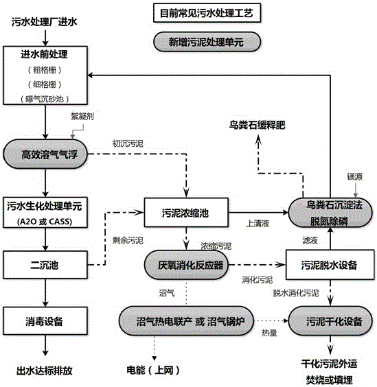 A sewage treatment plant sludge reduction and recycling process