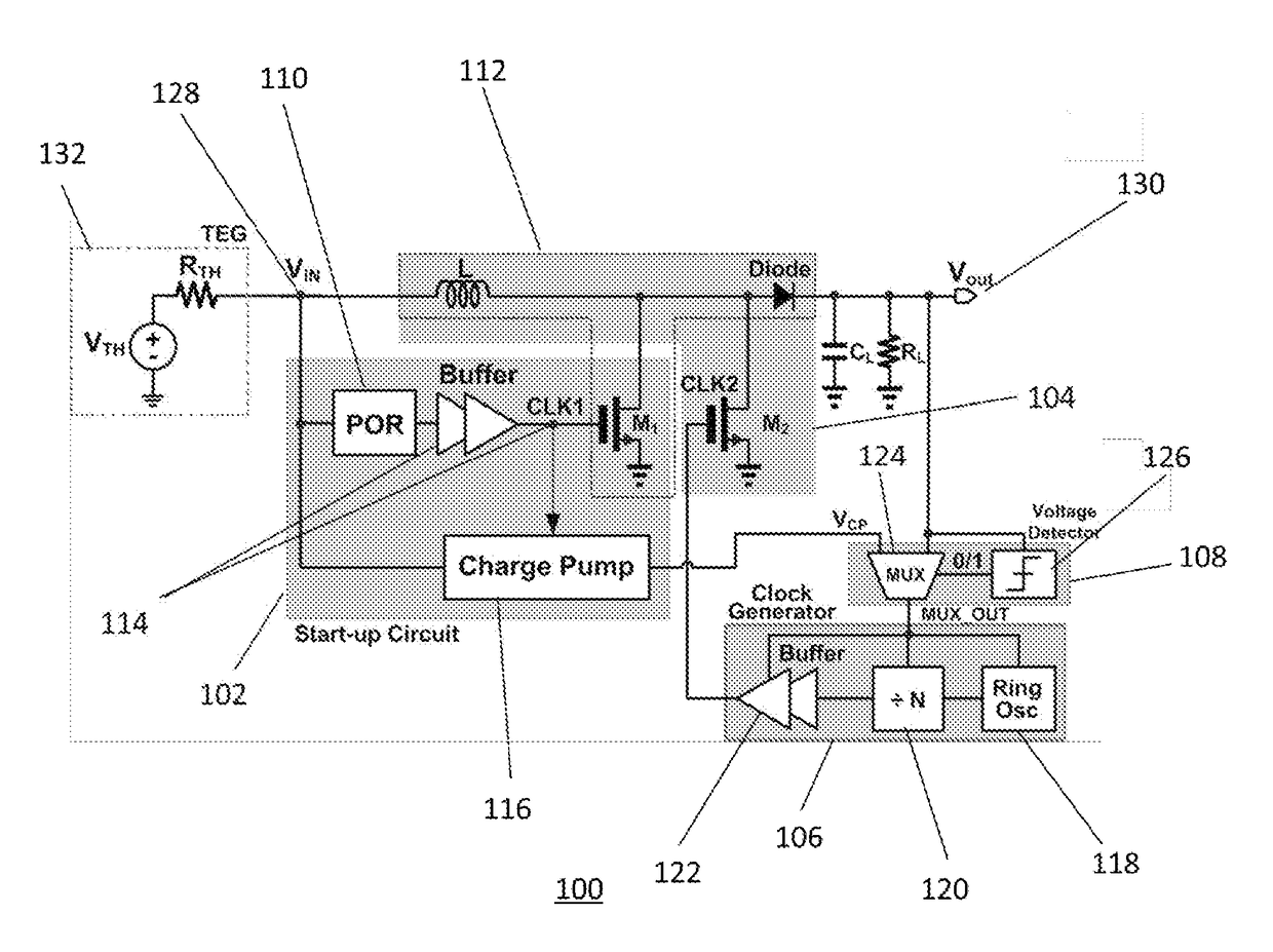 Device And Method For Energy Harvesting Using A Self-Oscillating Power-On-Reset Start-Up Circuit With Auto-Disabling Function