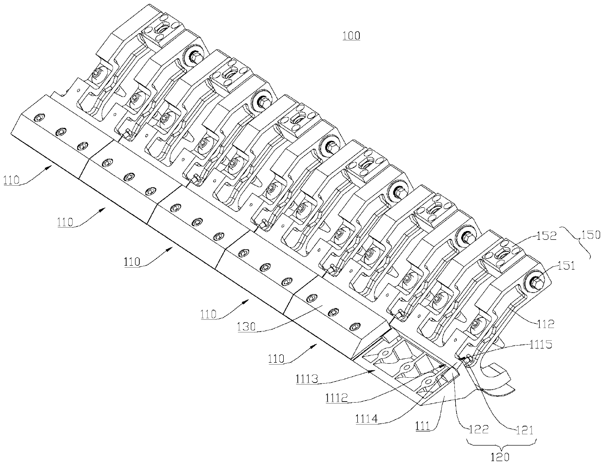 Knife rest structure, knife blade structure, knife blade mechanism, and rotary drum structure