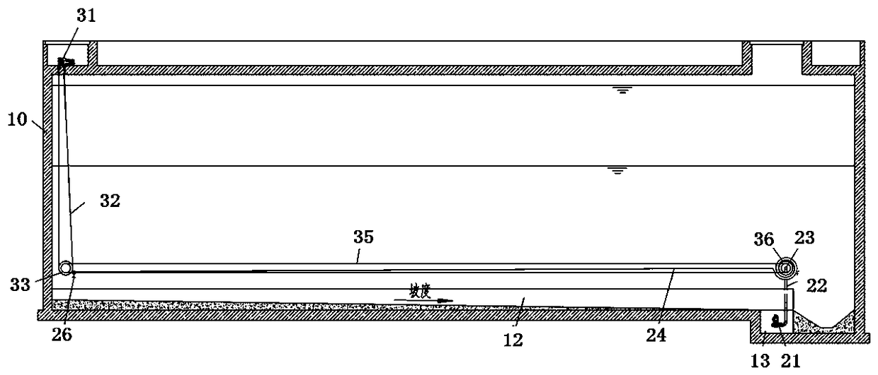 Coiling-sweeping type flushing device for regulating storage tank and control method thereof