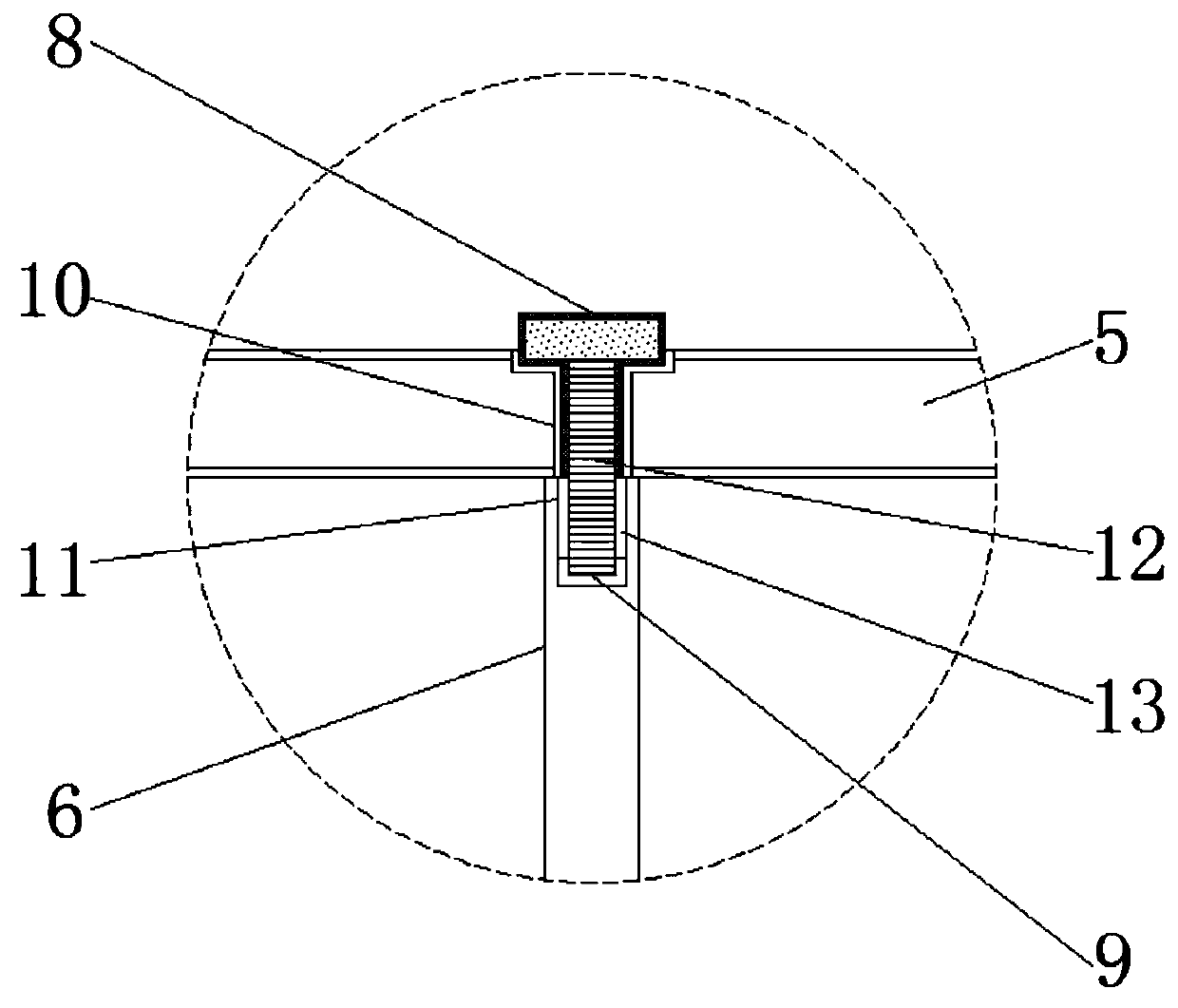 A tower hoisting device that effectively reduces the corrosion of connecting bolts of the boom