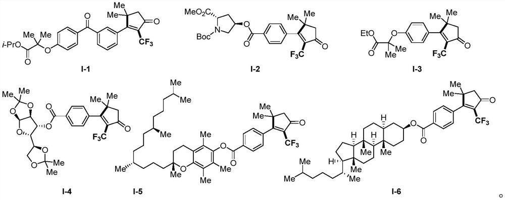Derivative containing 2-trifluoromethyl cyclopentenone and preparation method of derivative