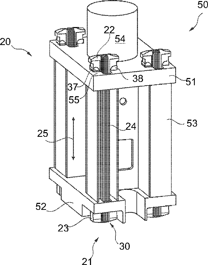 Device for pre-tensioning a machine frame, machine frame and press and pull device