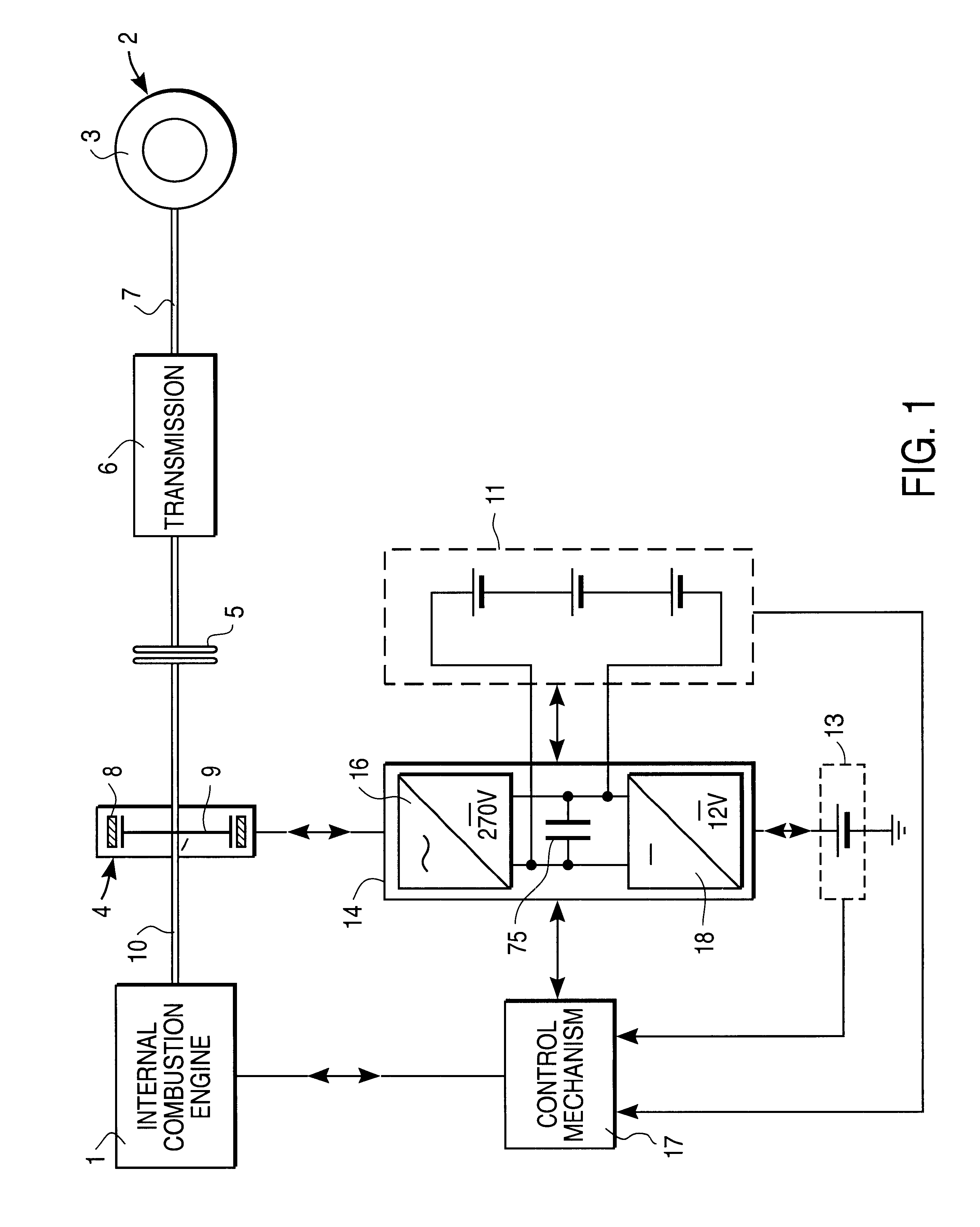 Drive system with drive-motor, electric machine and battery
