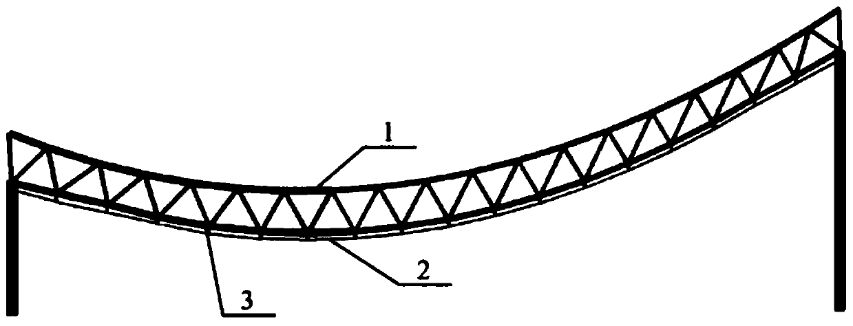 Cable-held truss structure with height-adjustable point
