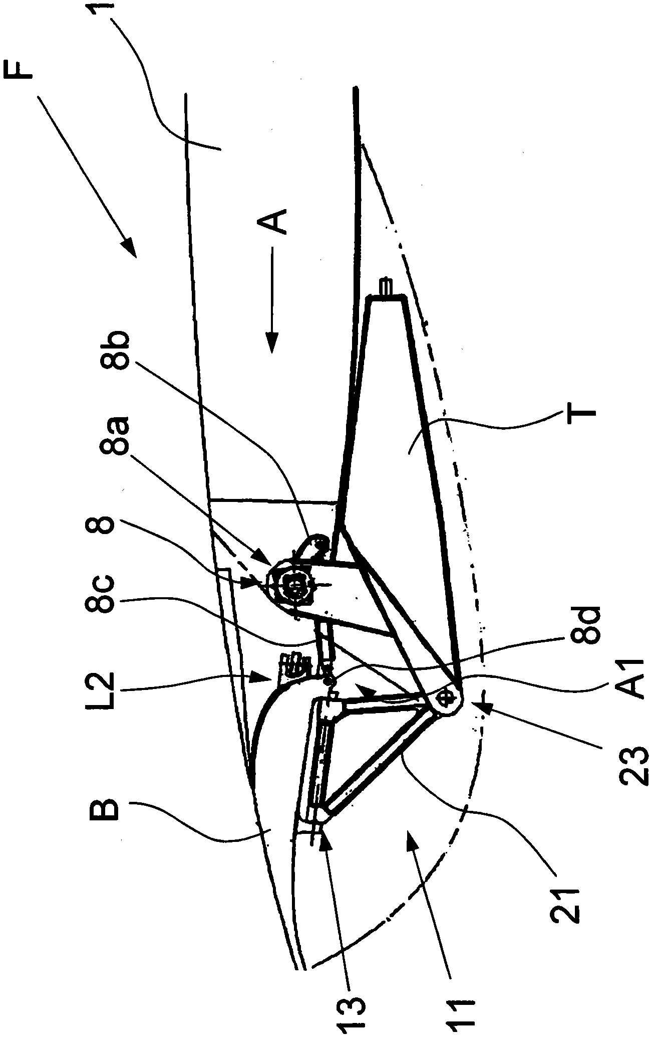 Lateral coupling device for holding and guiding at least one aerodynamic body in relation to the main wing of an aircraft, wing and aircraft comprising the same