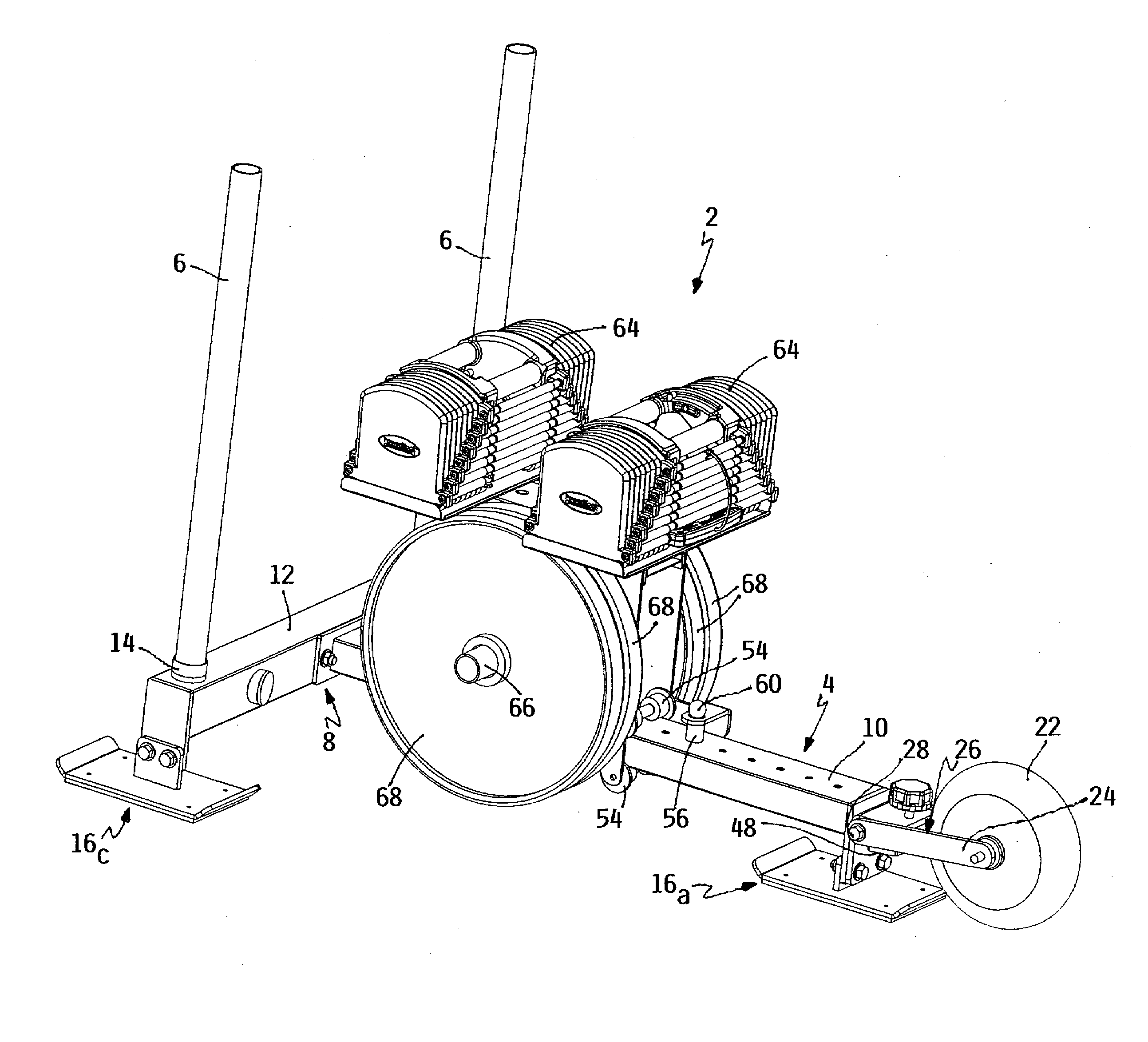 Exercise device having sled or wheelbarrow configuration