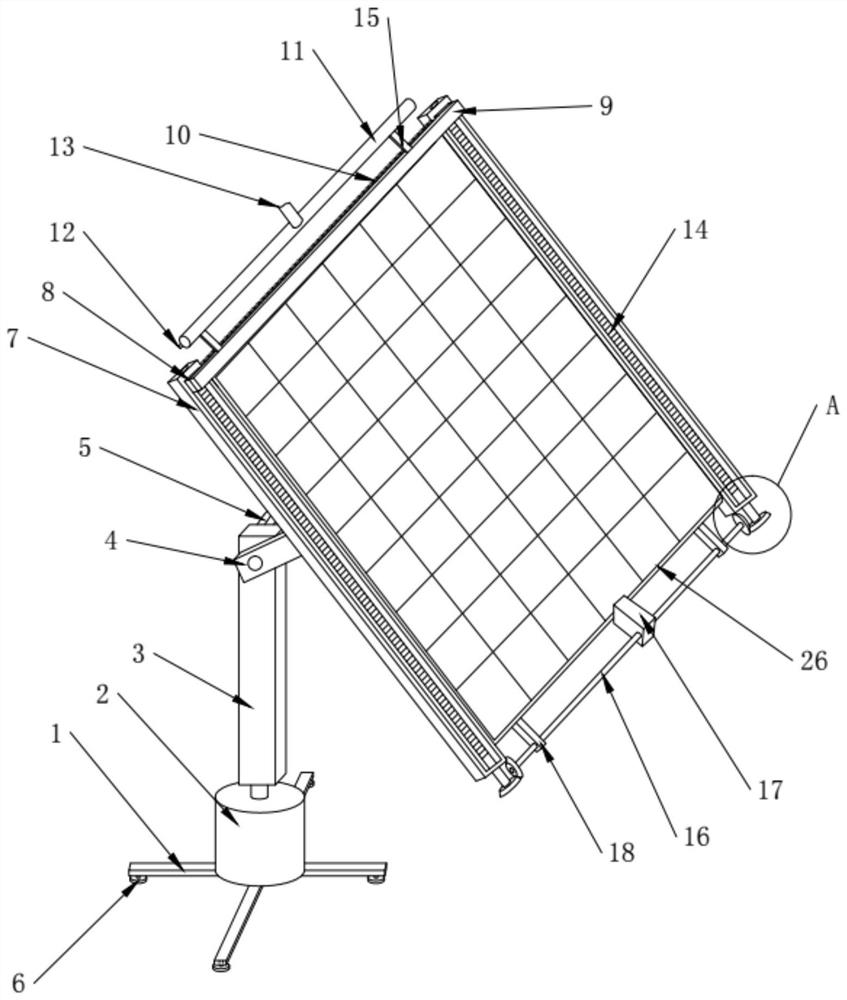 A fixed frame for photovoltaic panels that integrates swinging and cleaning