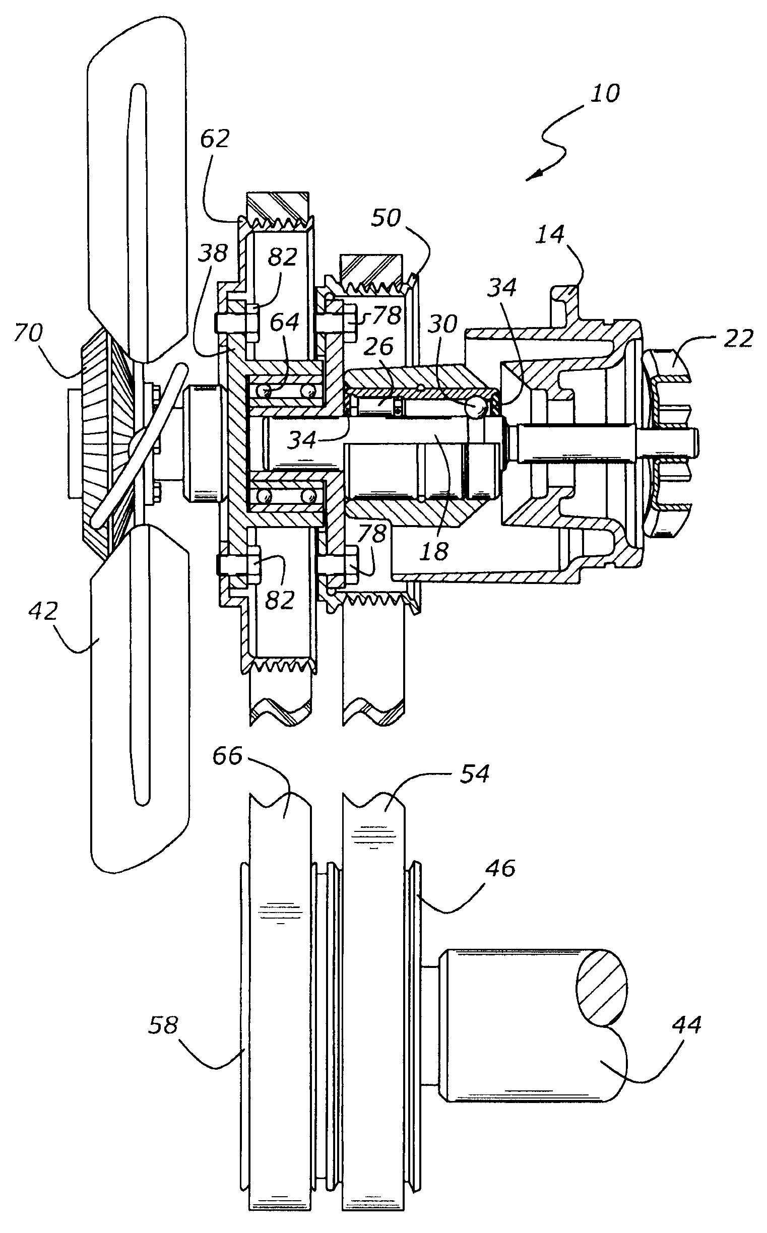Dual drive radiator fan and coolant pump system for an internal combustion engine