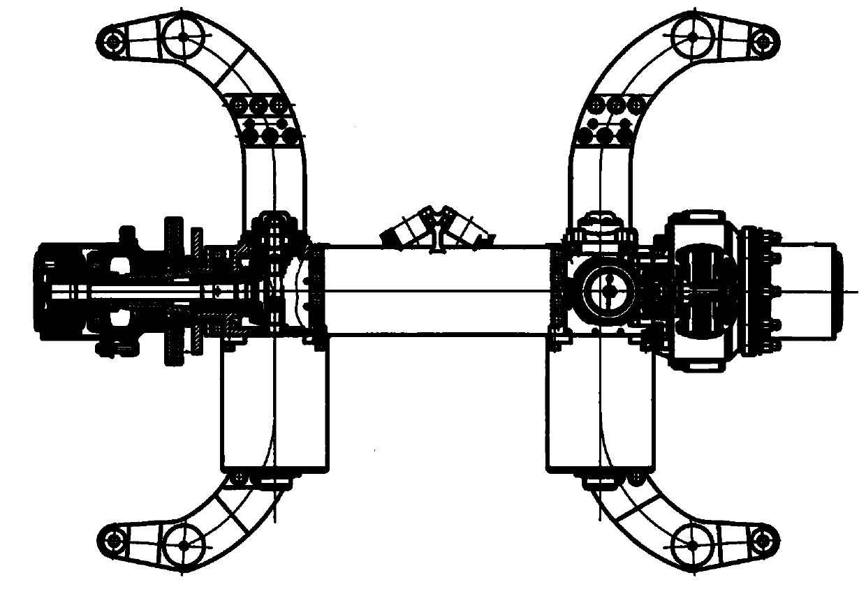 An electric wheel assembly, an axle and a vehicle suitable for twin-tyre parallel mounted wheels