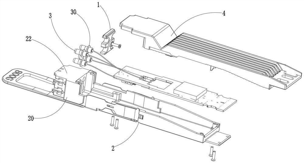 Base and optical module with limiting baffle