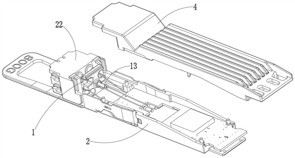 Base and optical module with limiting baffle