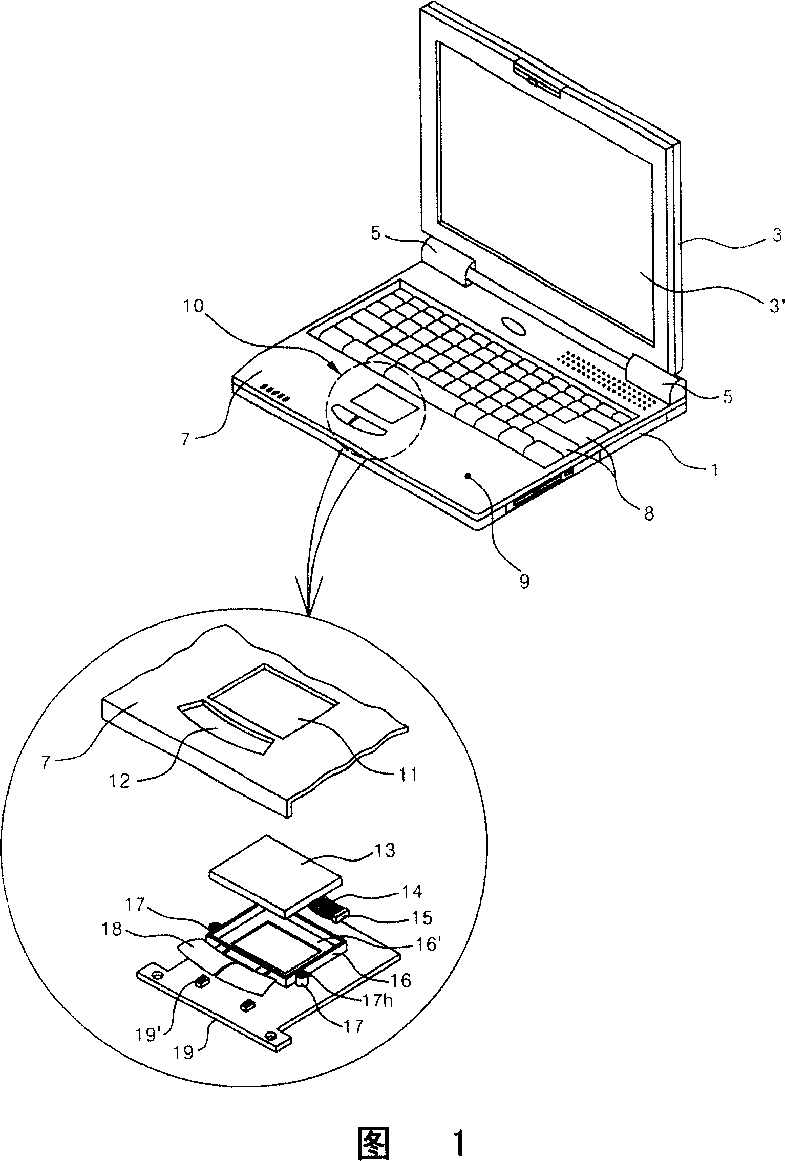 Touching pad device of notebook computer