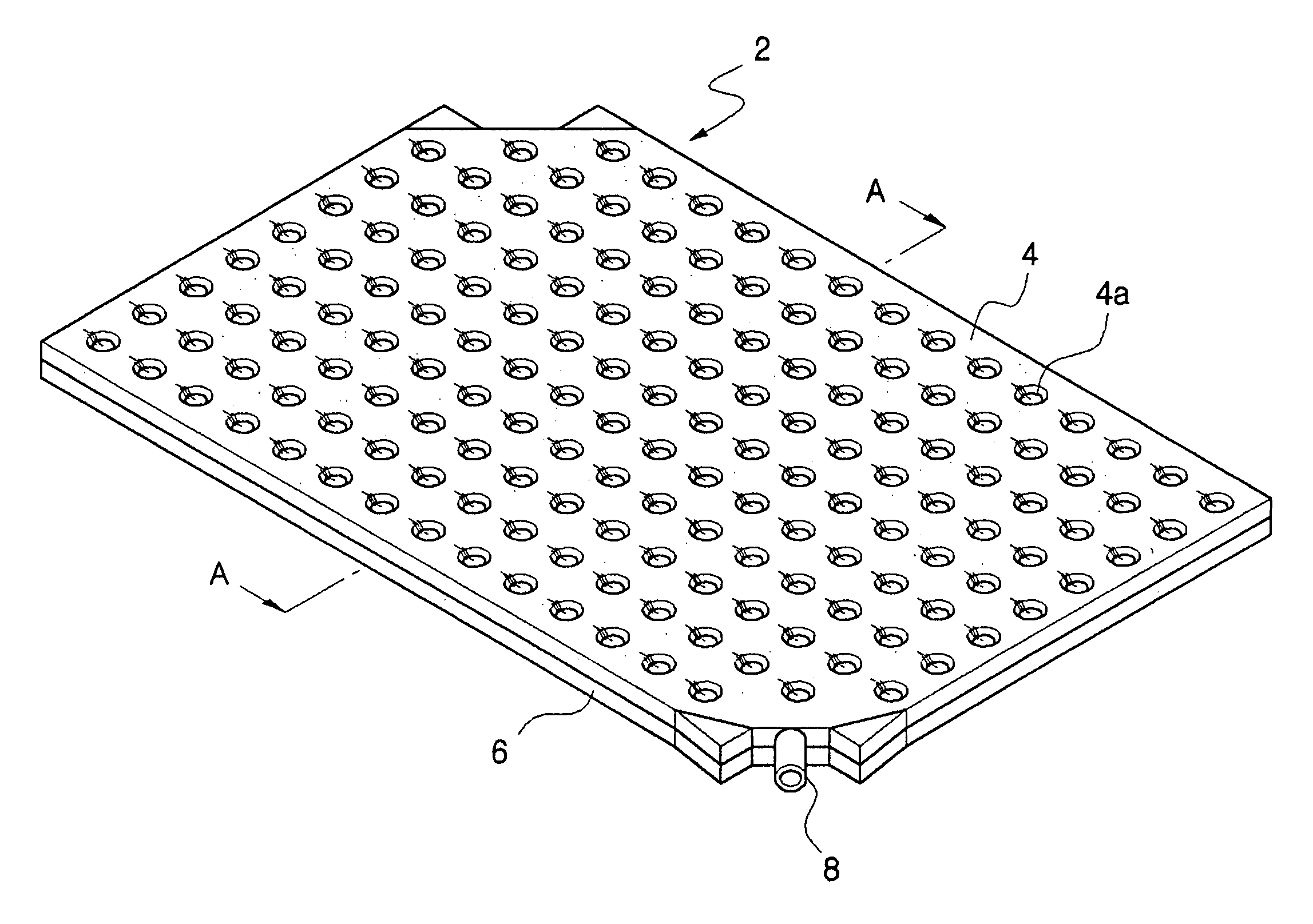 Plate-shaped heating panel in which connecting members are fastened by resin