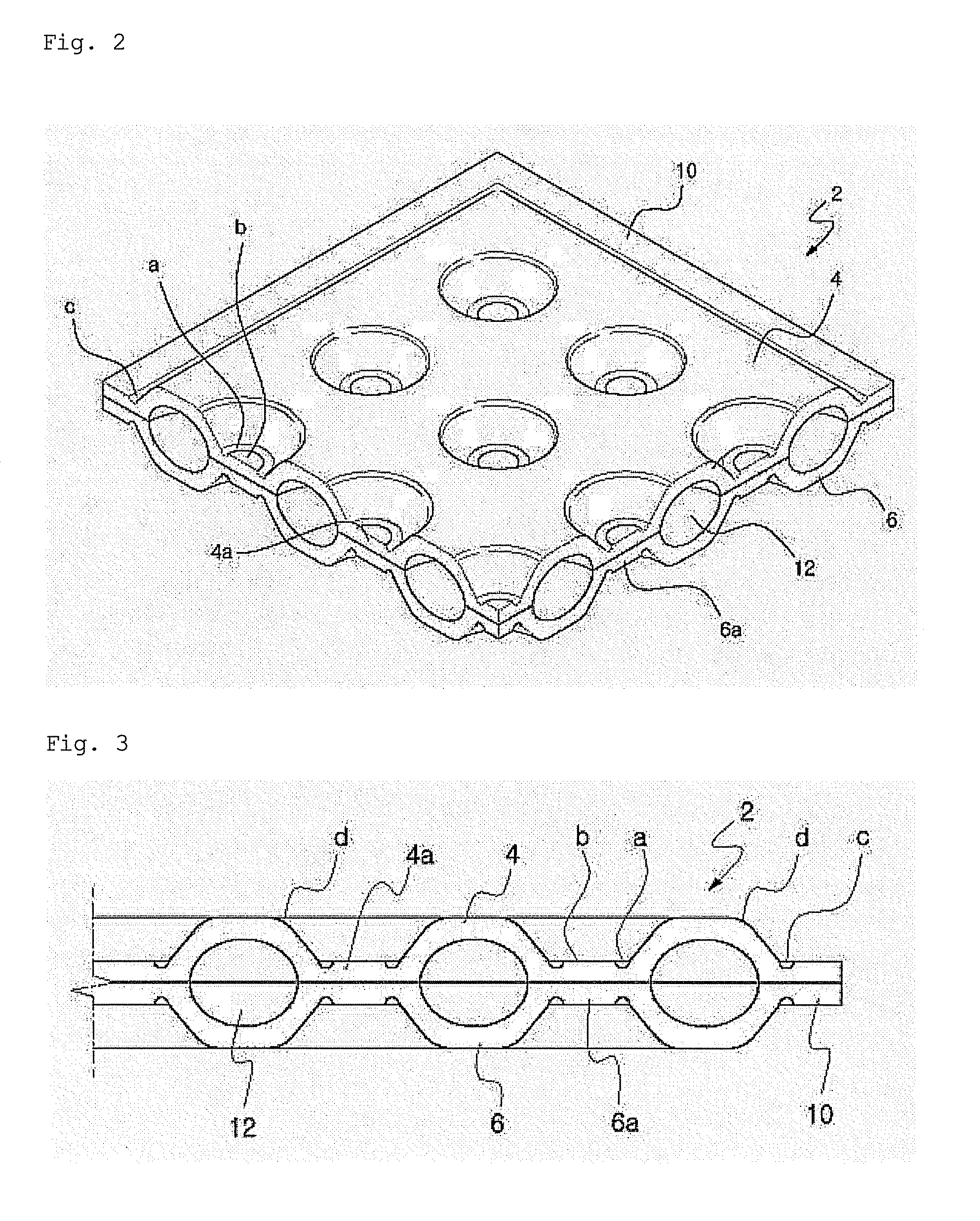 Plate-shaped heating panel in which connecting members are fastened by resin