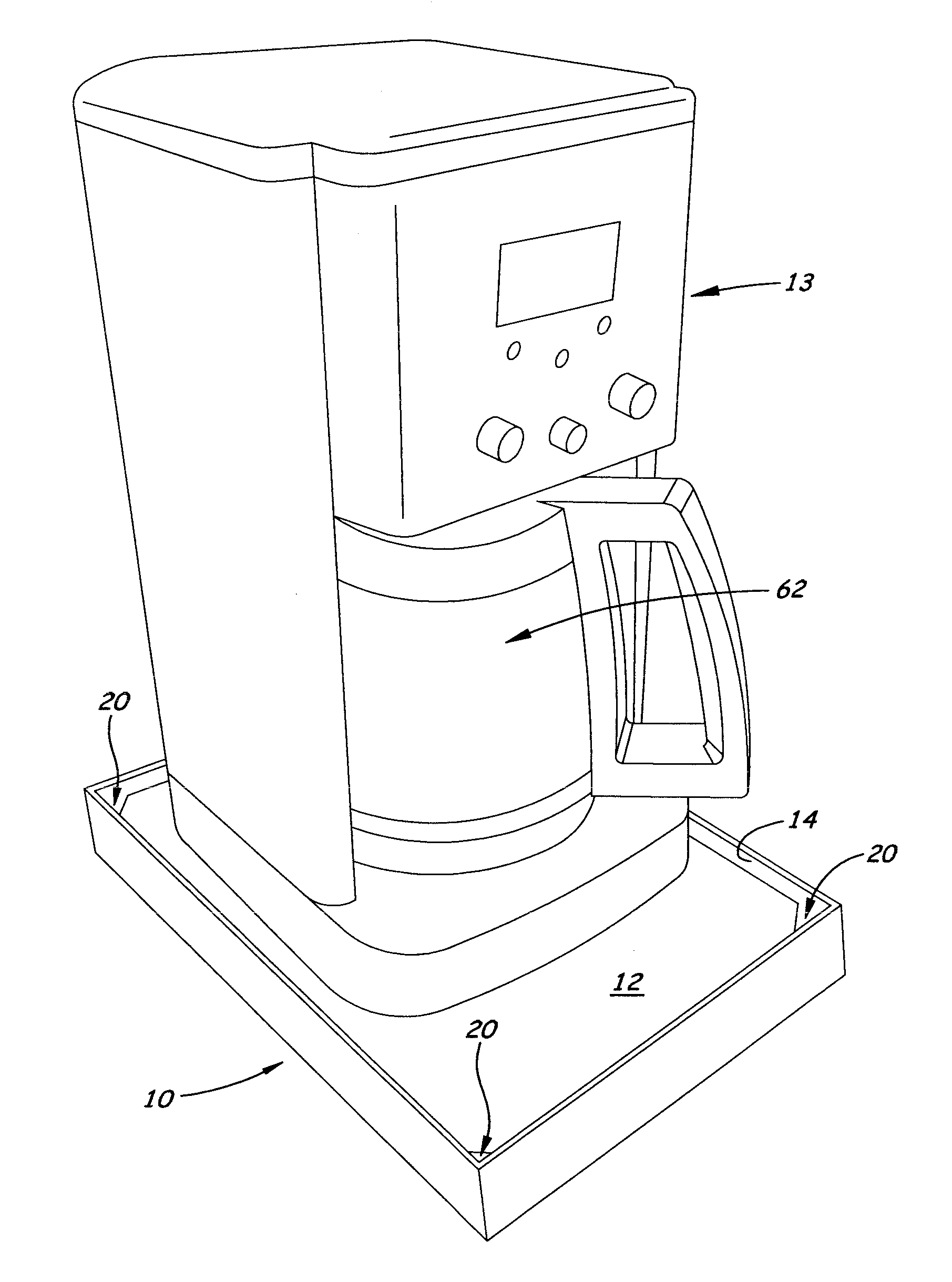 Liquid overflow platform and container for small appliances