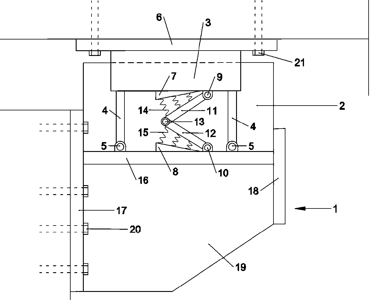 Multi-directional buffer limiting energy dissipation resettable bridge anti-seismic check block structure