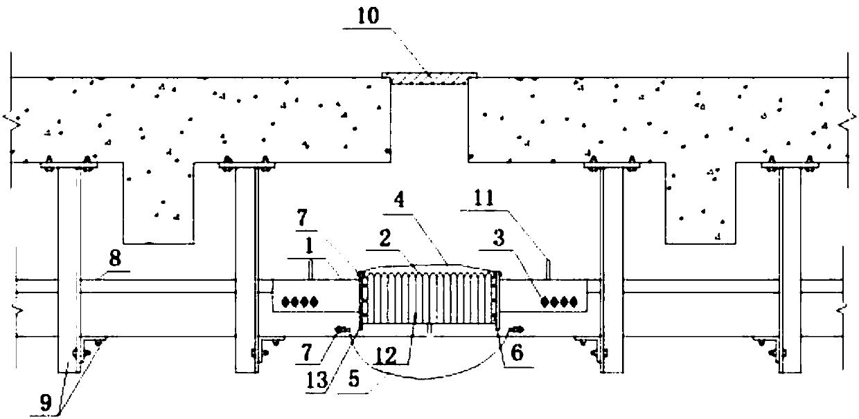 Novel connection device for telescopic and settlement seam of cable bridge frame