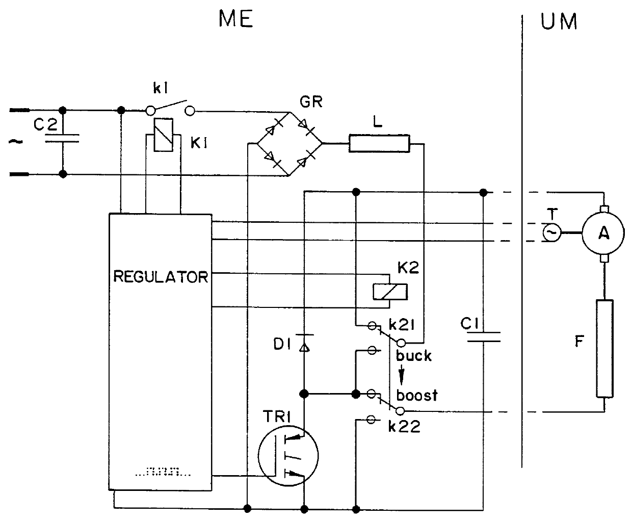 Rotary speed control circuit for feeding a dc universal motor