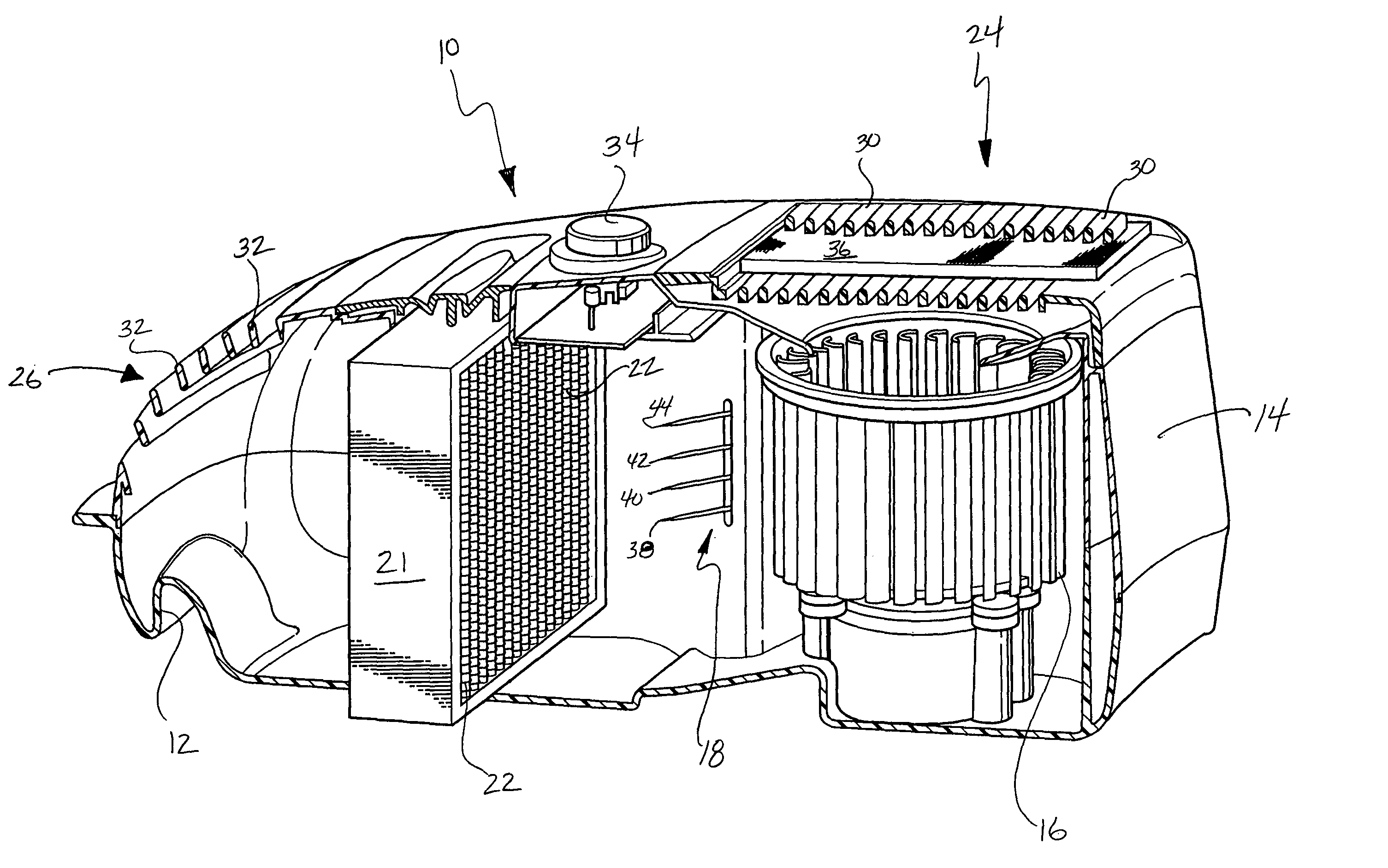 Portable air filtration system utilizing a conductive coating and a filter for use therein