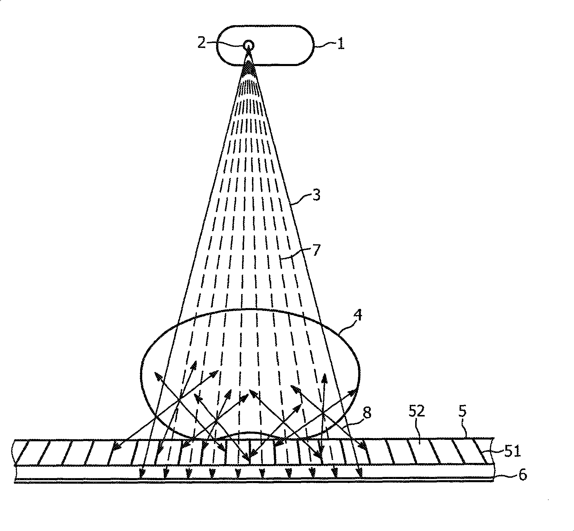 Anti-scatter grid for an x-ray device with non-uniform distance and/or width of the lamellae