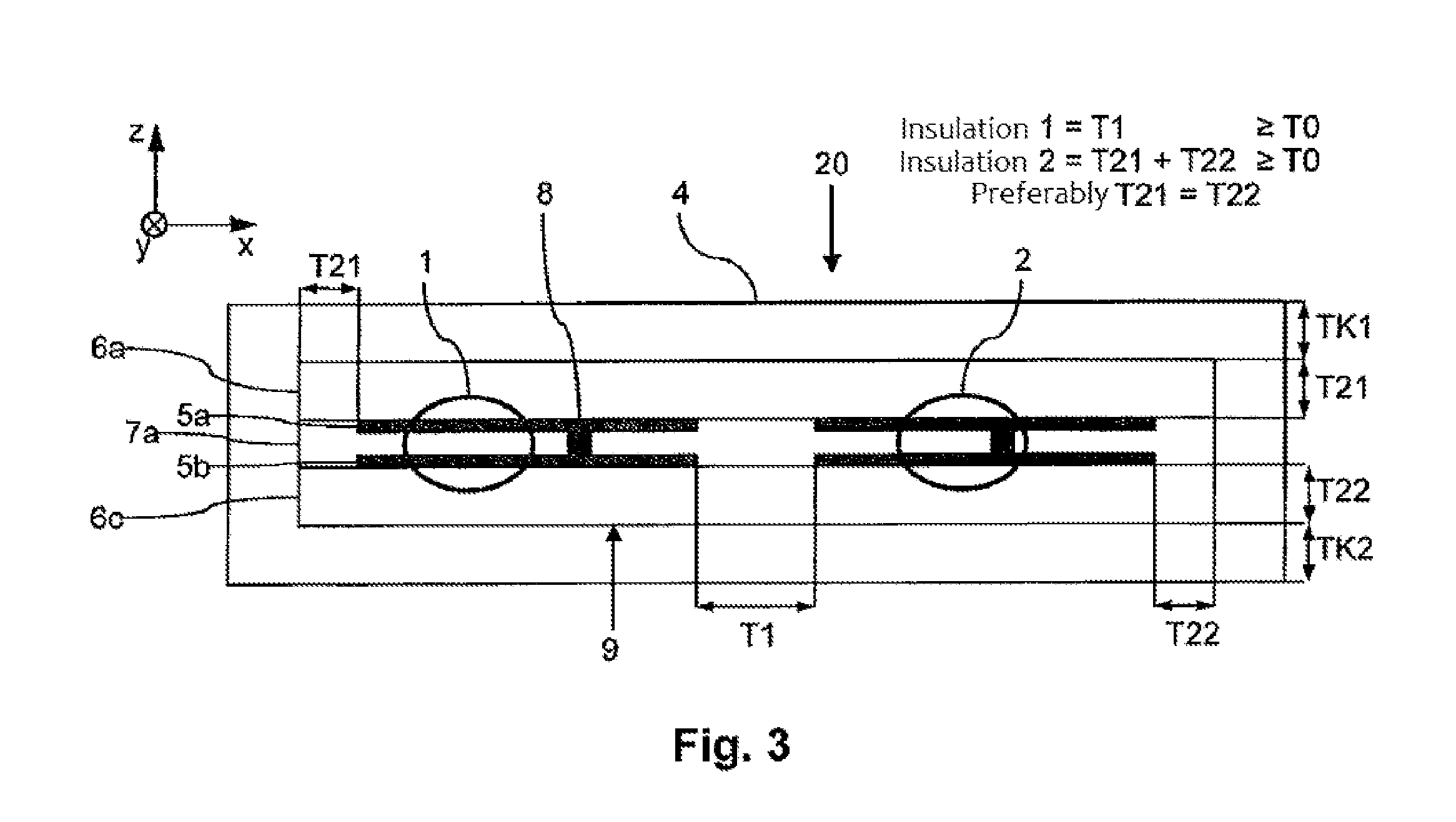 Planar transmitter with a layered structure