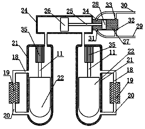 Double-action type hydraulic transmission Stirling engine taking heat storage device as heat source