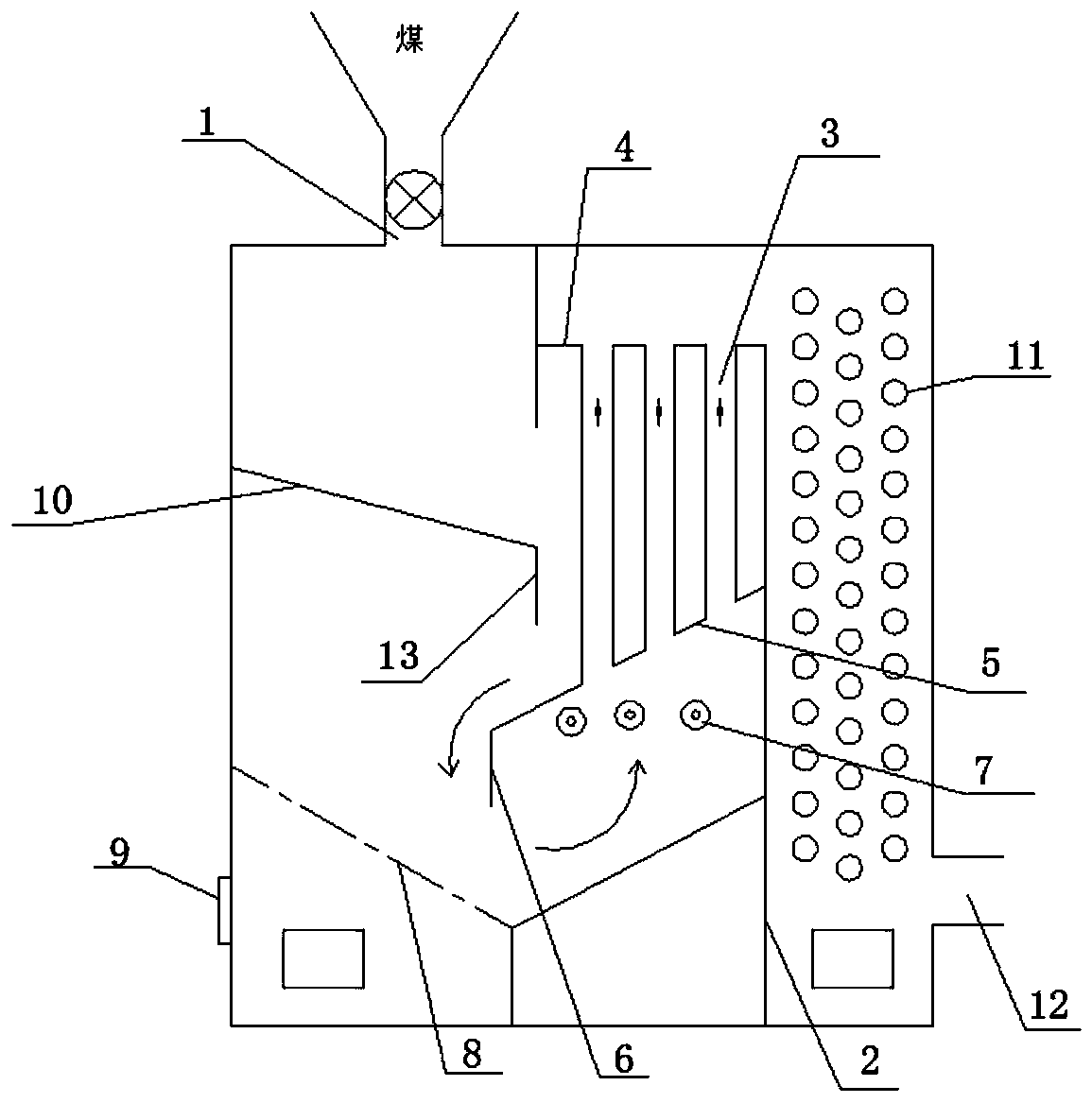 An environmentally friendly coal-fired boiler with staged combustion and its treatment method