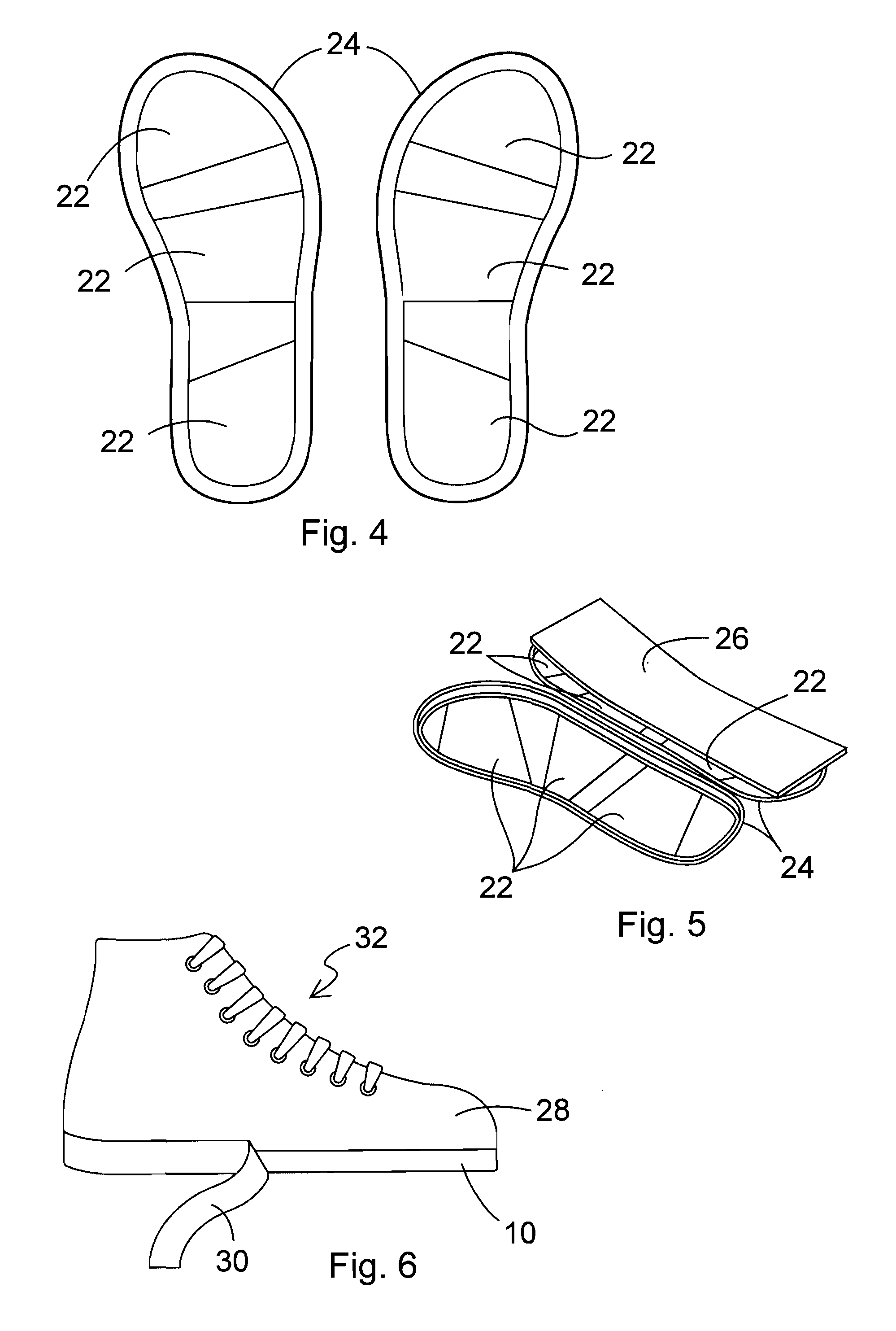 Fabric-earing outsoles, shoes bearing such outsoles and related methods