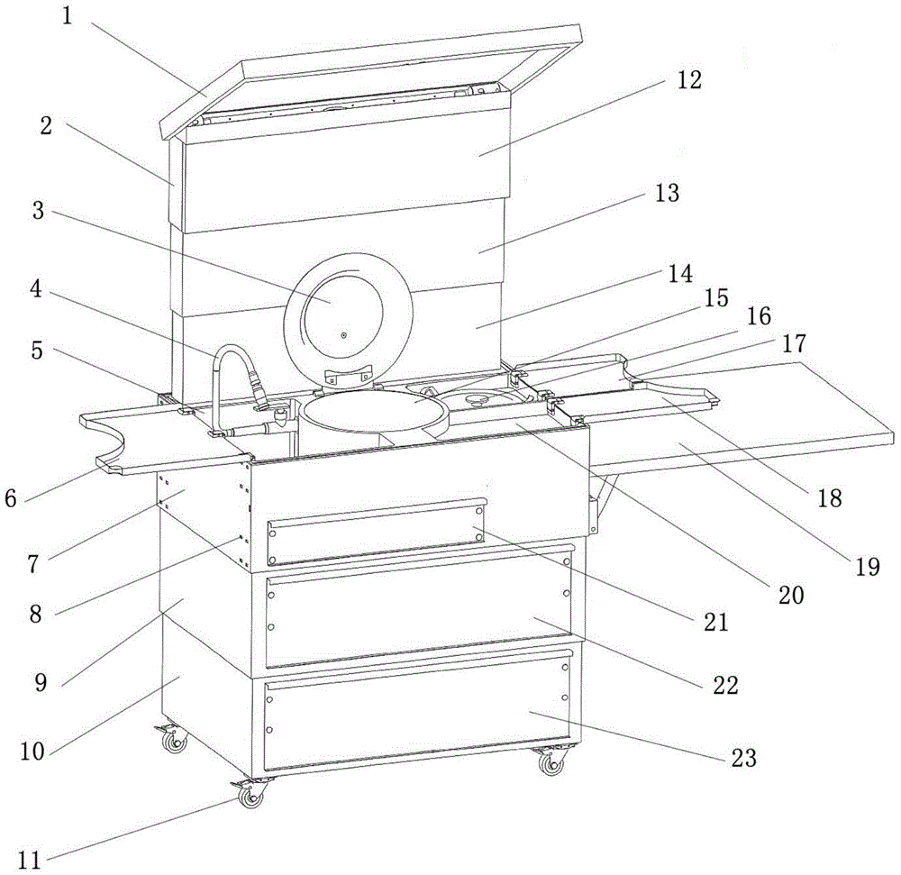 A portable all-round mini kitchen and its folding method