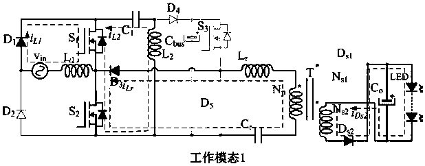 LED driving circuit for hybrid control of single-stage bridgeless Sepic and LLC
