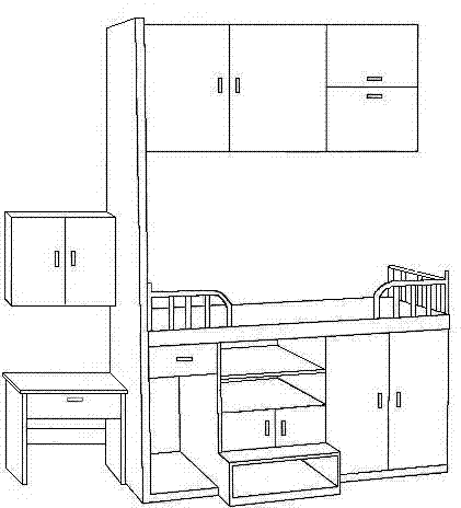Combined bed, wall cabinet and desk assembly for student hostel