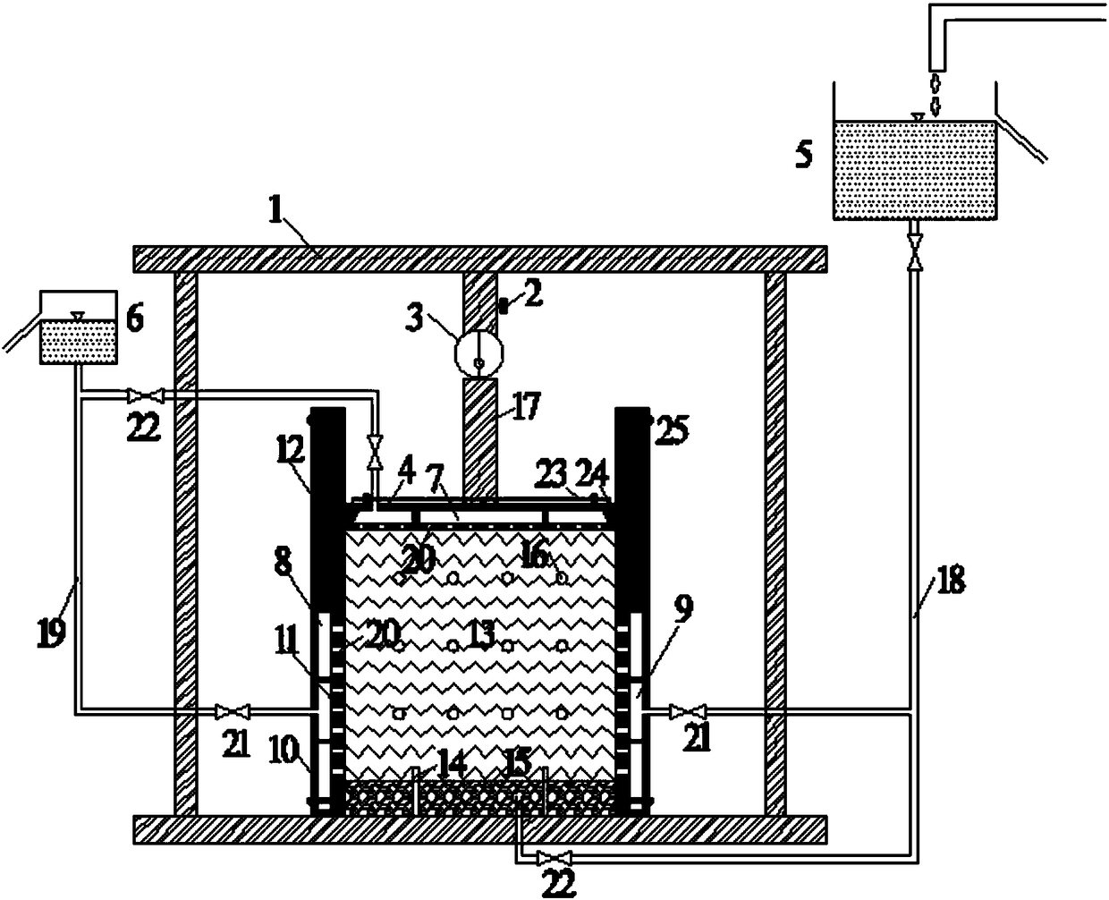 Test device for testing horizontal and vertical saturated infiltration coefficients of coarse-grained soil simultaneously indoors under different pressure