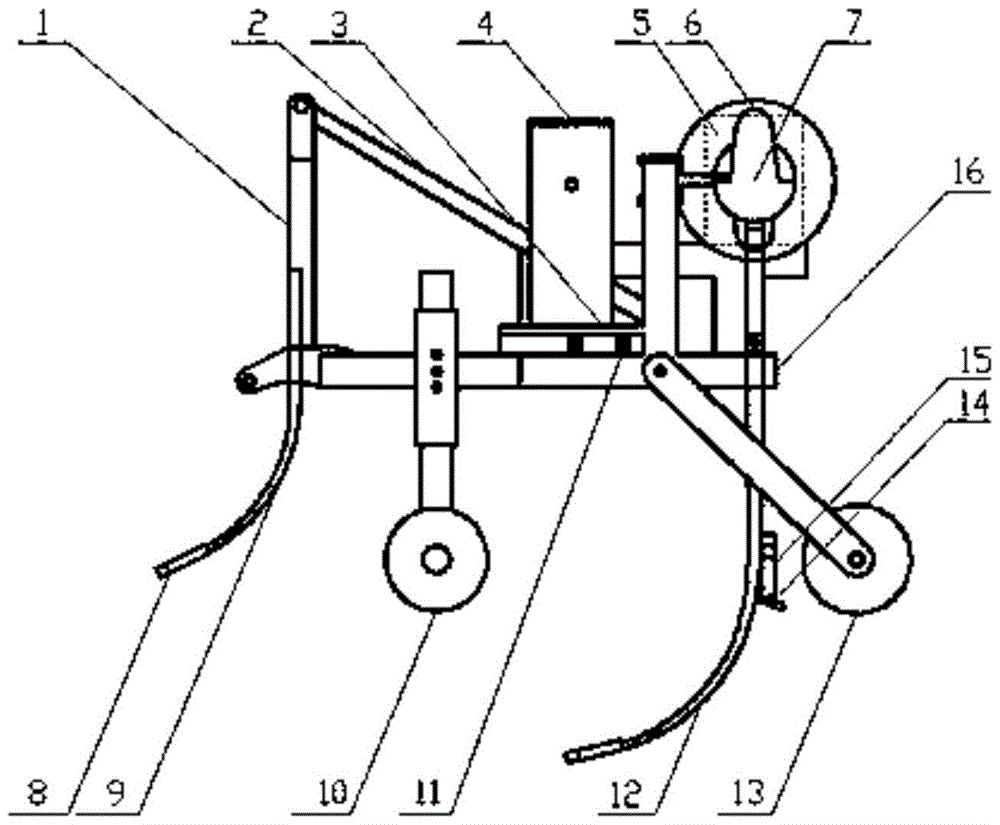 A staggered vibrating subsoiling and fertilizing machine