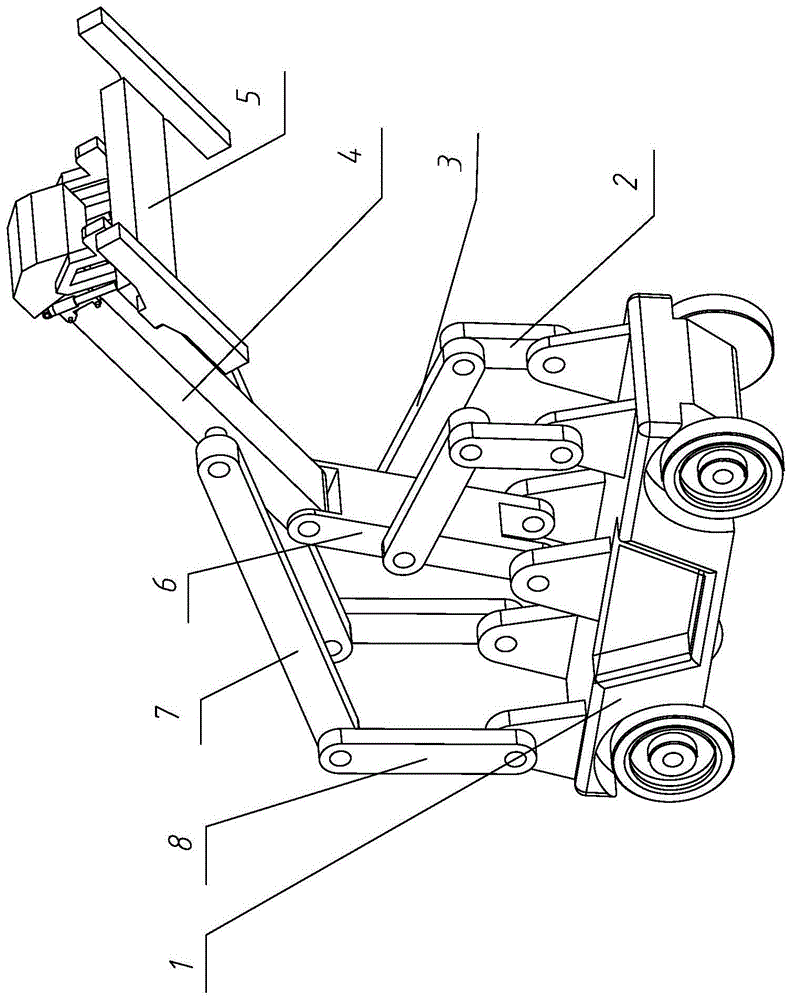 Two-degree-of-freedom seven-bar hybrid drive reach stacker crane